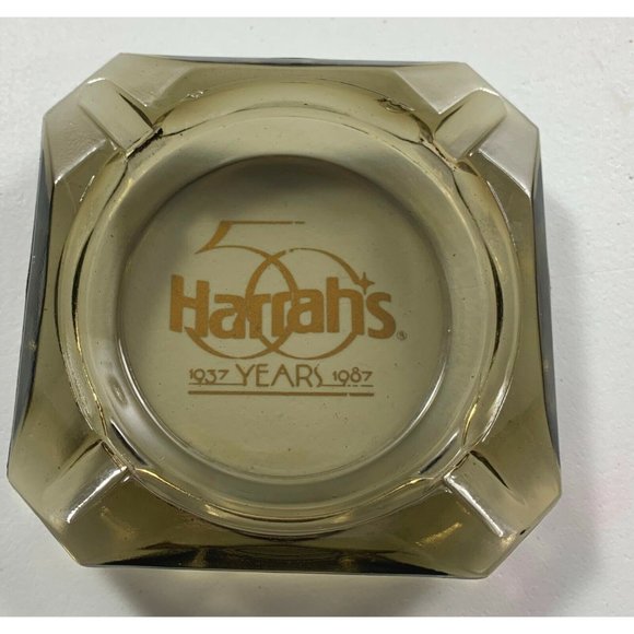 Harrahs 50th Annivesary Ashtray Smoked Glass Advertising Hotel Casino Nevada - Picture 7 of 7